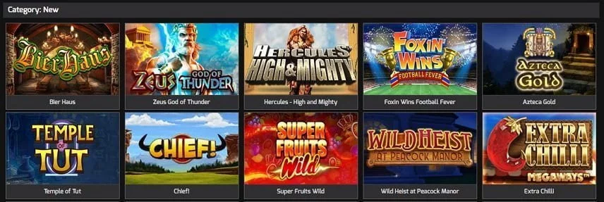 Bilden visar ett urval av olika online slots som finns tillgängliga på Hello Casino