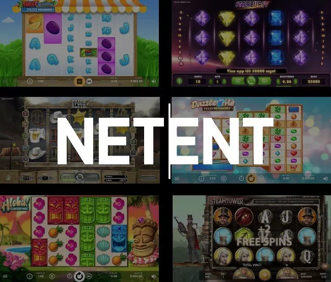 NetEnt logotyp och spelautomater i bakgrunden