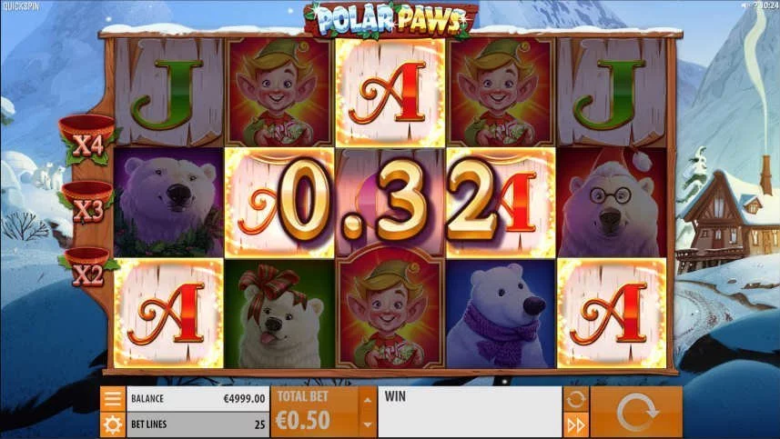 I denna bilden delas en mindre vinst ut i casinospelet Polar Paws