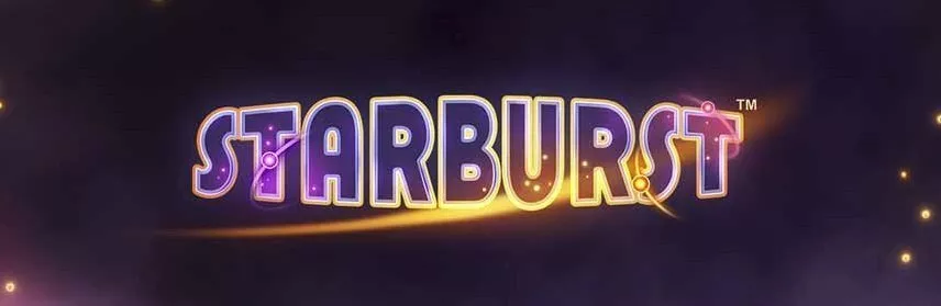 Starburst logotyp. Texten Starburst står skrivet i blå text, i bakgrunden syns rymden. 