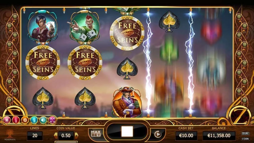 Skärmdump som visar freespins i spelet Cazino Zepplin