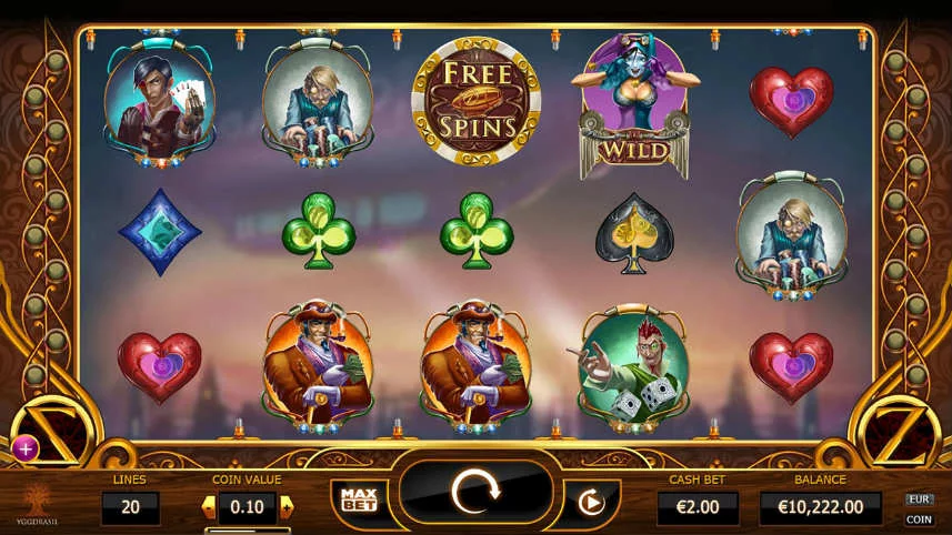 Skärmbild från grundspelet i online slot Cazino Zeppelin