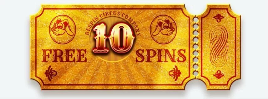 På denna bilden ser vi en gyllene biljett från Respin Circus. Dessa biljetter kan samlas och sedan användas för freespins i spelet.