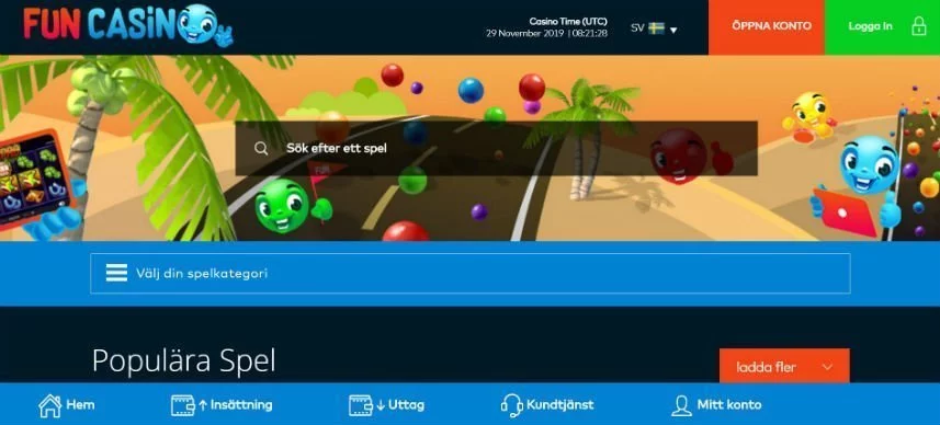 Skärmdump från nätcasinot funcasinos hemsida