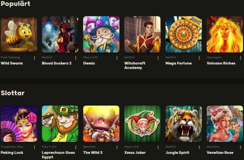 Bilden visar ett urval av online slots tillgängliga på GoGoCasino