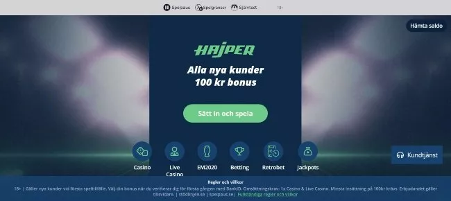 Hajper Casino svenskt nätcasino med BankID