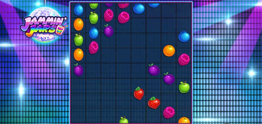 Bilden visar spelytan och fallande fruktsymboler i casinospelet Jammin Jars.