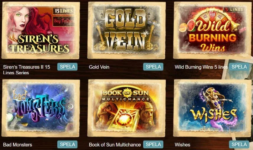 bilden visar ett urval av online slots tillgängliga på Madame Chance