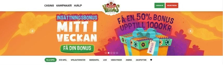 Skärmbild som visar Mucho Casinos startsida.