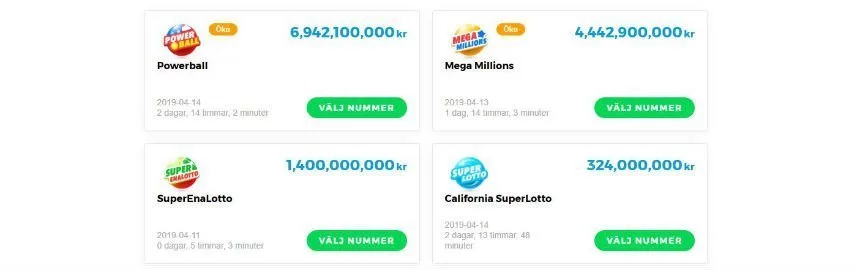 Multilottos utbud av lotterier