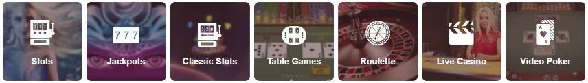 Bilden visar olika kategorier av spel på Omnia Casino. Här syns Slots, Jackpots, Classic slots, Table Games, Roulette, Live Casino och Video Poker.