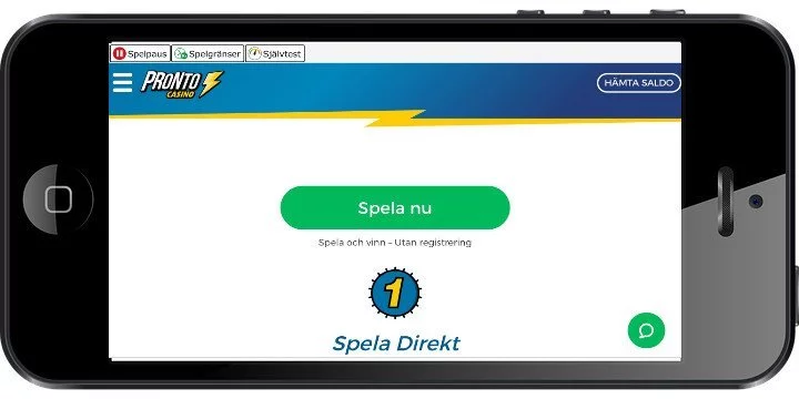 Bild på pronto casinos hemsida visat på en mobilskärm