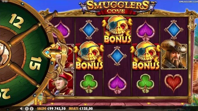 Bilden visar bonusspelet i spelautomaten Smugglers Cove som är utvecklad av Pragmatic Play.