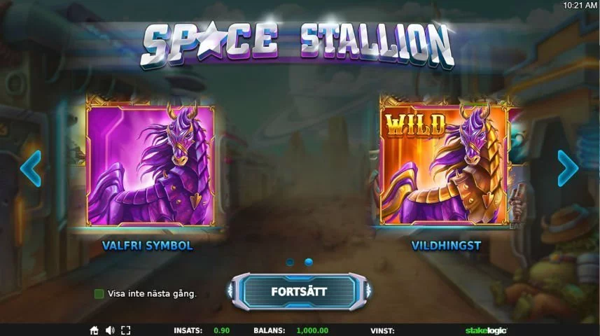 Denna bilden visar upp de två hästsymbolerna i casinospelet Space Stallion. symbolen Vildhingst fungerar som wild och fungerar därmed som ett substitut för alla andra symboler i spelet. 