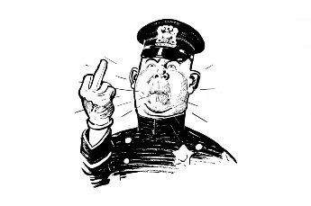 Tecknad polis pekar finger