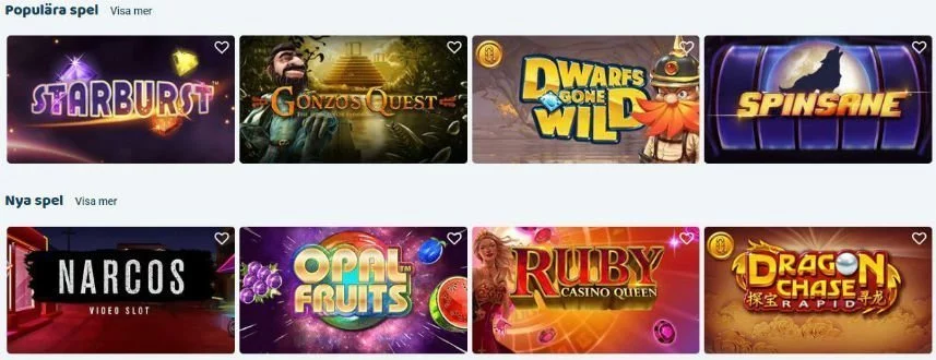 Bilden visar ett urval av de spel som finns tillgängliga på SvenPlay Casino