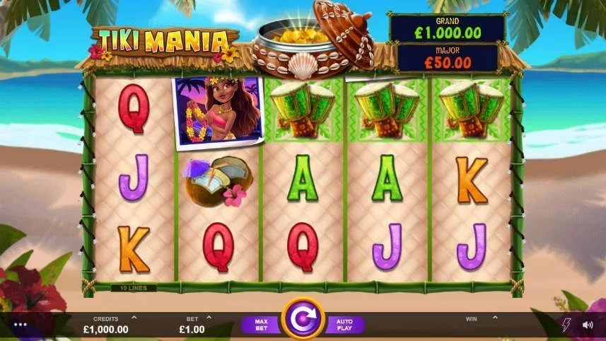 Skärmdump från gundspelet i Tiki Mania från Microgaming