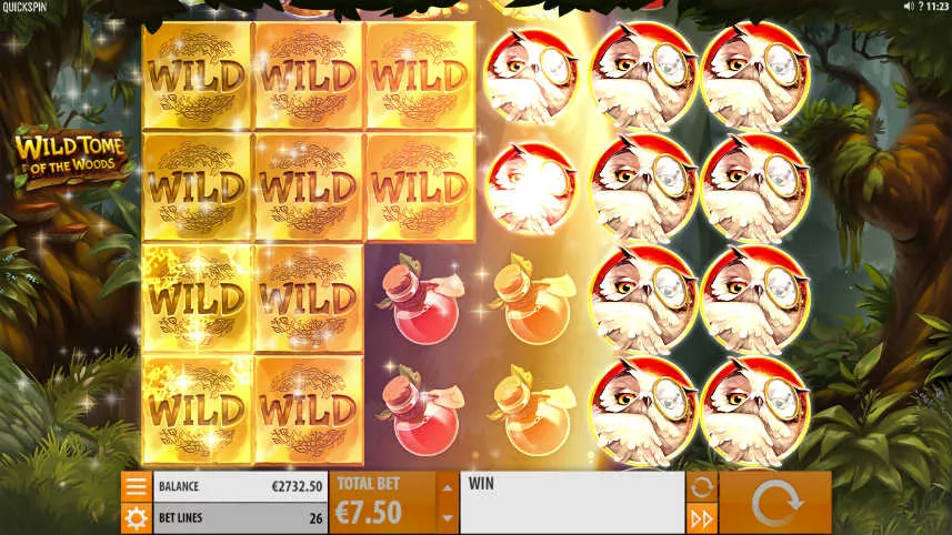 wilds i videosloten wild tome of the woods från quickspin