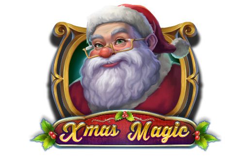 Logotyp från casinospelet Xmas Magic. En klassisk jultomte syns, under honom står texten Xmas Magic.